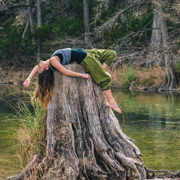 Buddha Pants Womens Elastic Waist Drawcord Tapered Savannah Harem Pants Green - Picture 4 of 4